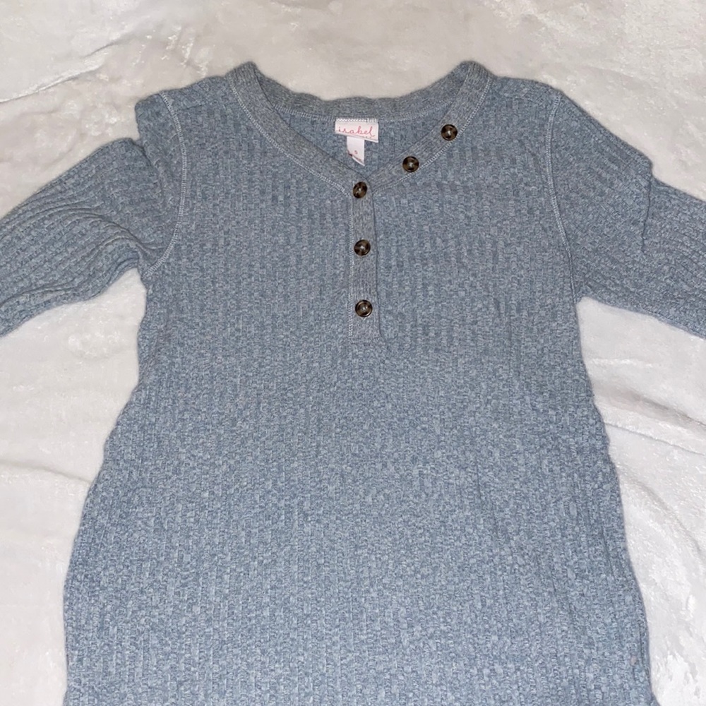Grey, button down v-neck